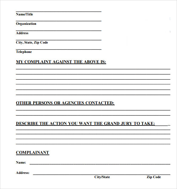 8 Civil Complaint Forms Samples , Examples & Formats Sample Templates