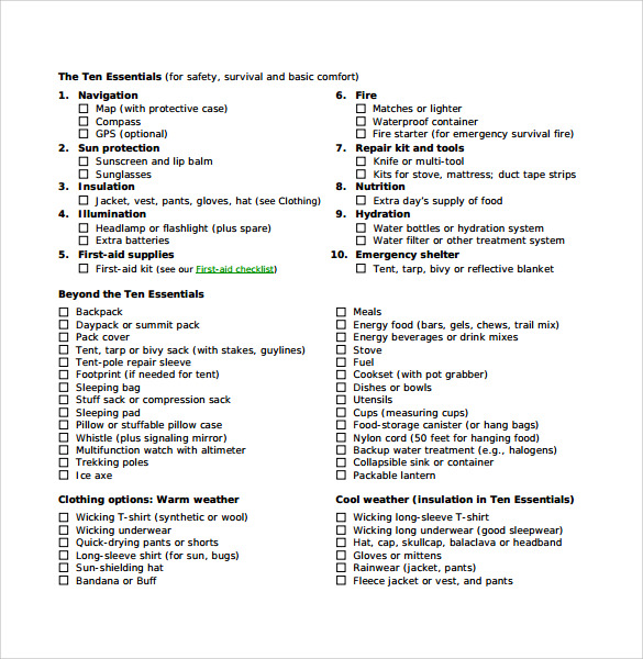 overnight backpacking checklist template