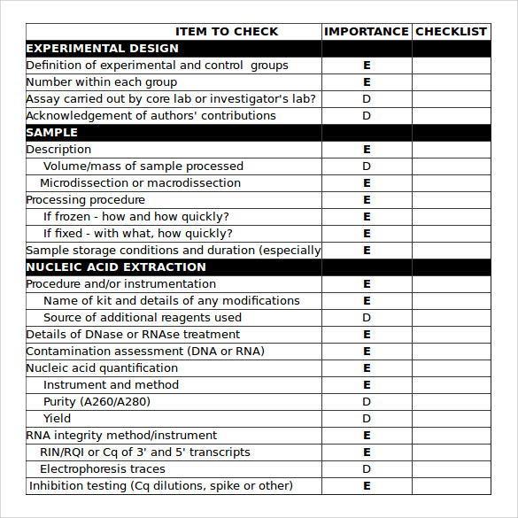 excel checklist template to print