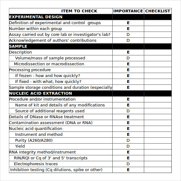 Simple Checklist Excel Template