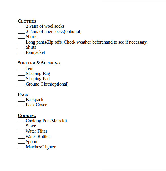 weekend backpacking checklist template