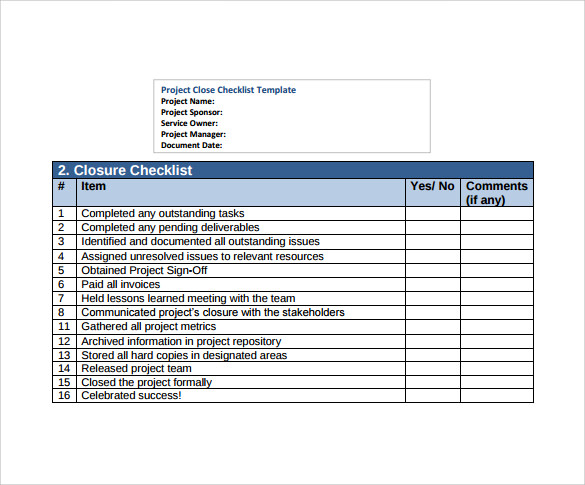 Free Project Checklist Template Word