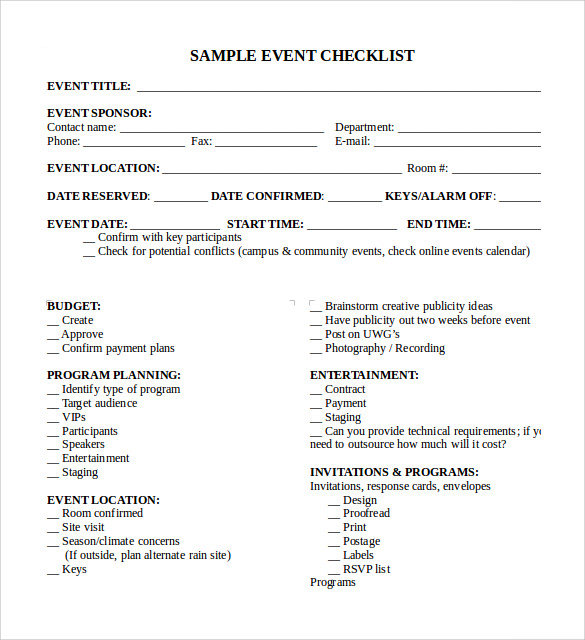 sample event checklist template