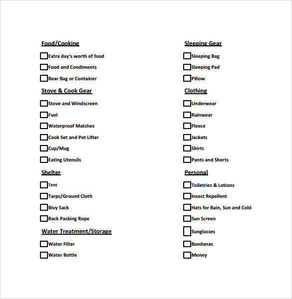 campmor backpacking checklist