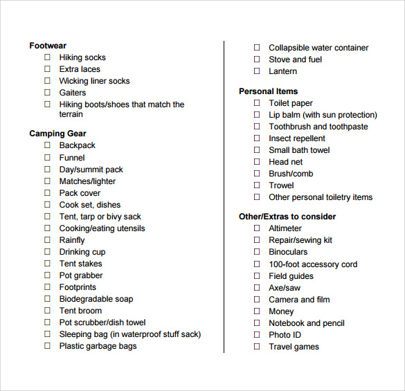 camping backpacking gear checklist