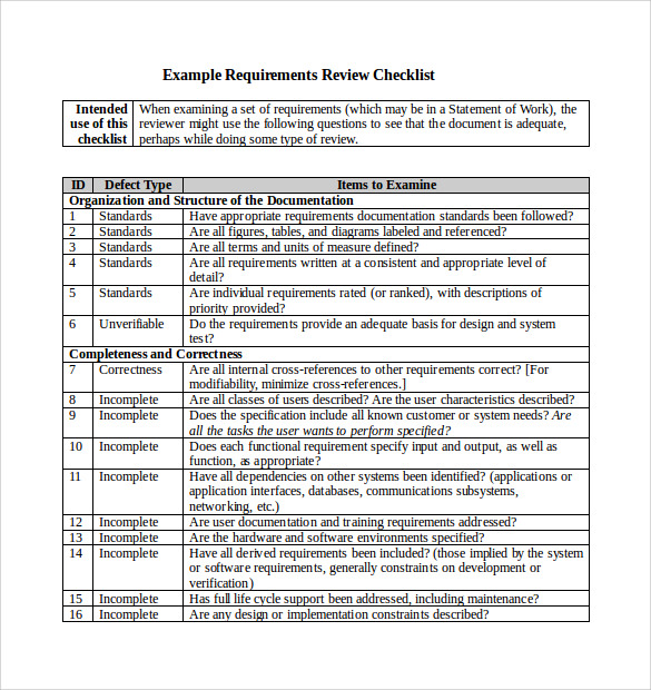 checklist template to download