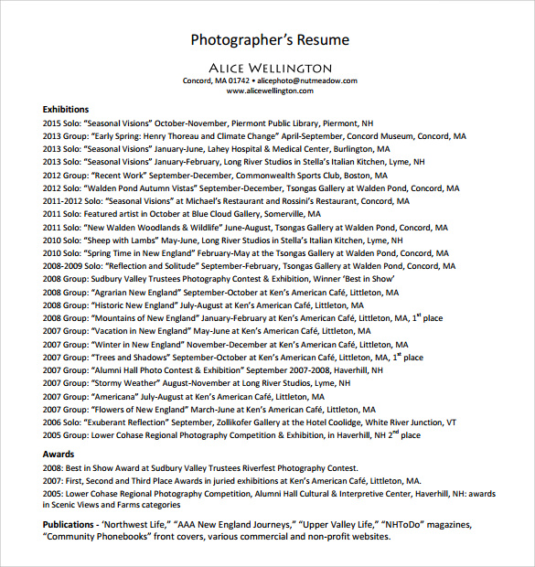 20  photographer resume template  u2013 samples  examples  u0026 format