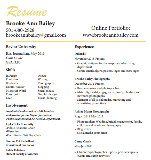 FREE 14 Sample Photographer Resume Templates In PDF PSD MS Word