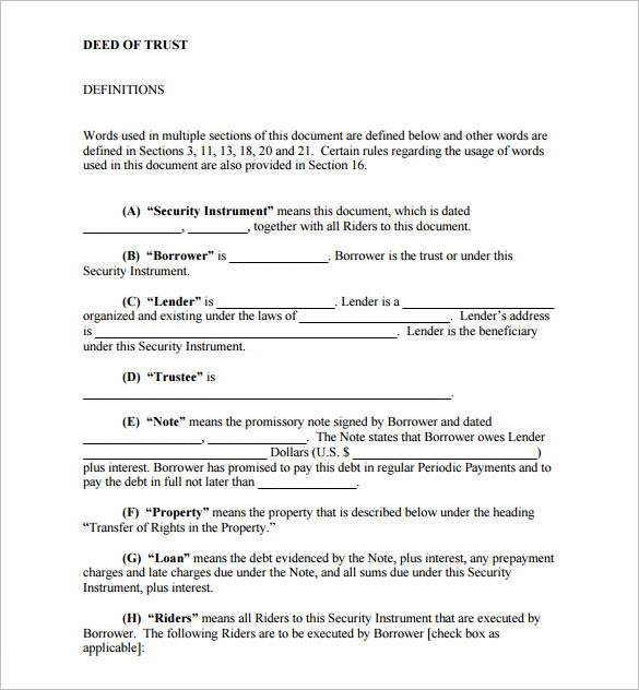 free pdf sample deed of trust form