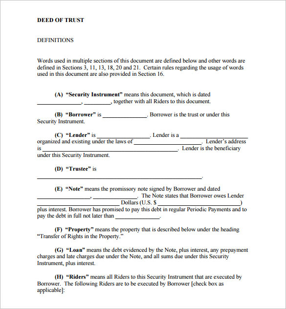 Free 9 Sample Deed Of Trust Form In Pdf Ms Word