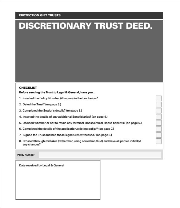 Discretionary trust deed