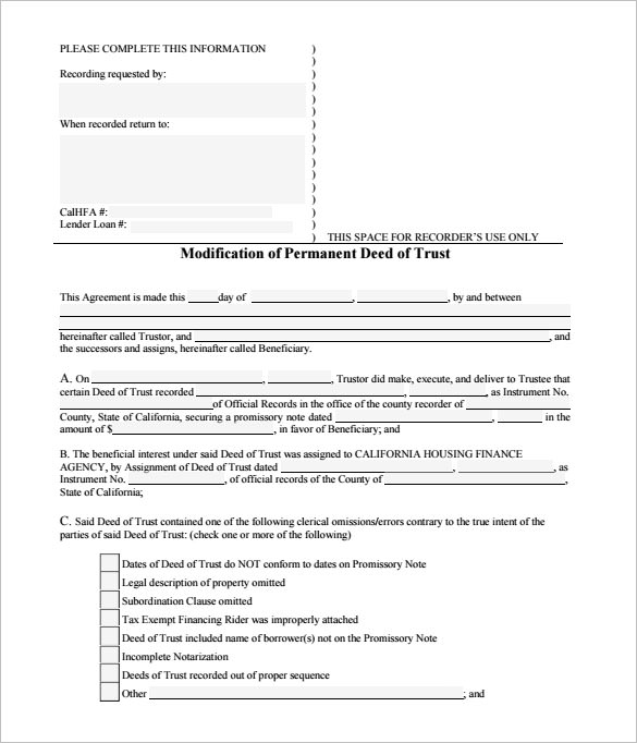 Deed Of Trust Template Free