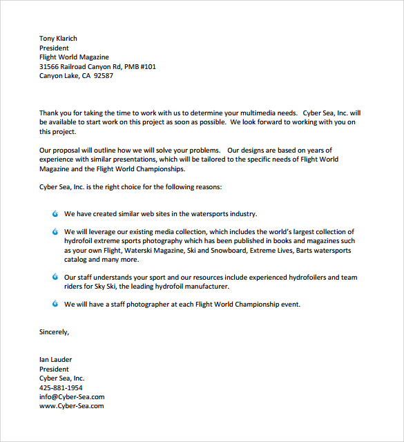 sample standard business proposal letter format