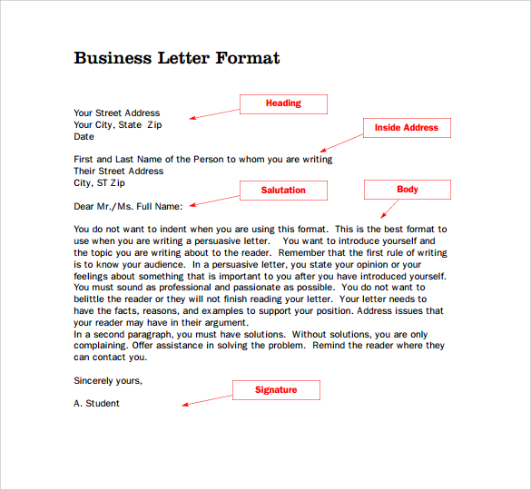 sample standard business letter format