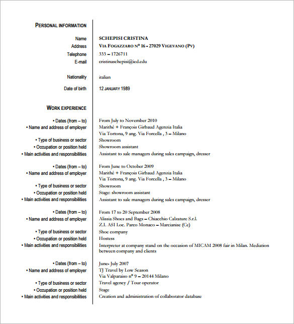 Model Resume Template 4 Free Word Document Download