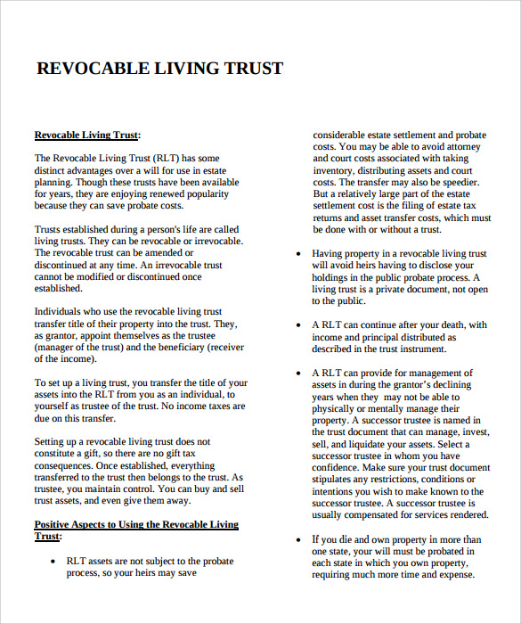 FREE 10 Sample Living Trust Form Templates In PDF Word