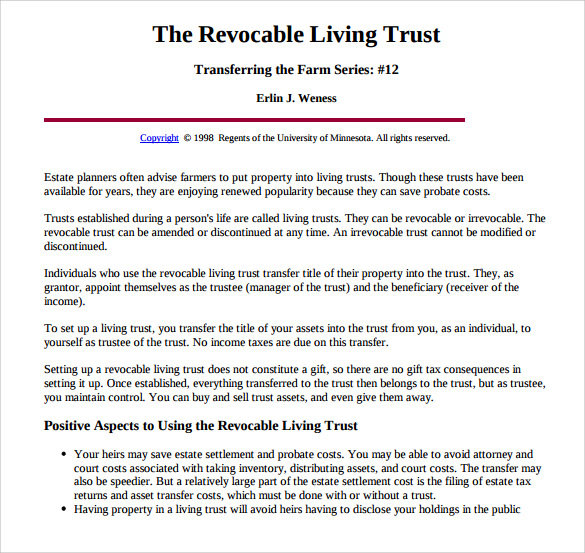 FREE 10+ Sample Living Trust Form Templates in PDF Word