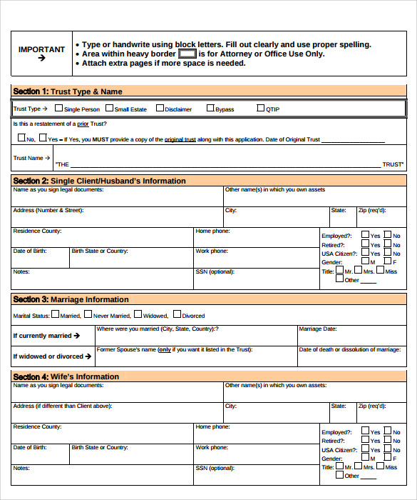 Sample Living Trust Form Template