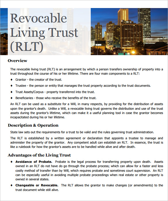 sample revocable living trust form format