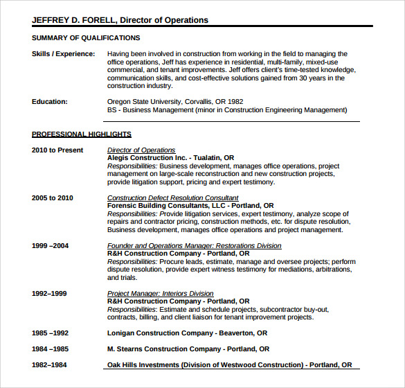 FREE 14+ Sample Construction Resume Templates in PDF MS Word