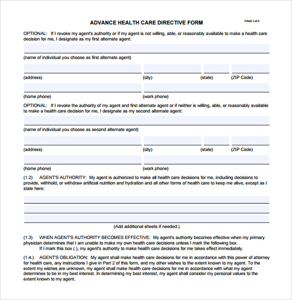 10-advance-directive-forms-samples-examples-format-sample-templates