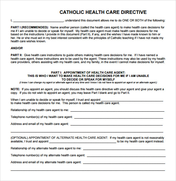 catholic advance directive form