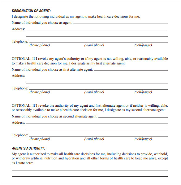 sample advance directive form