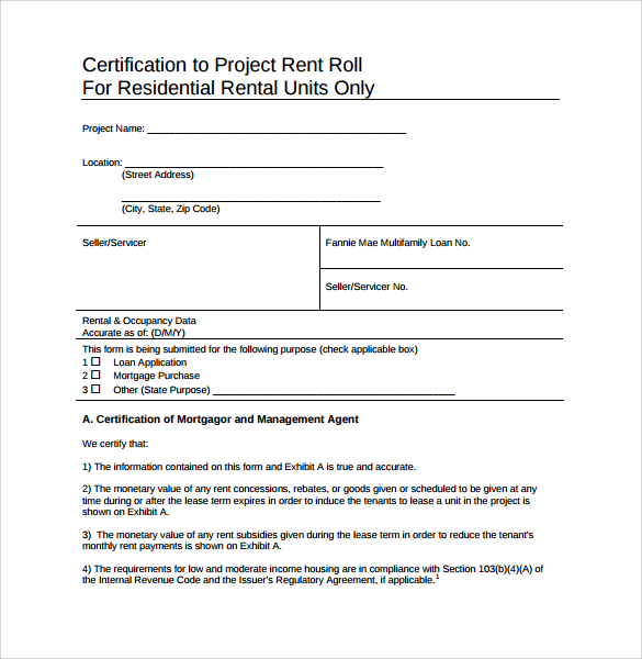rent roll certification form