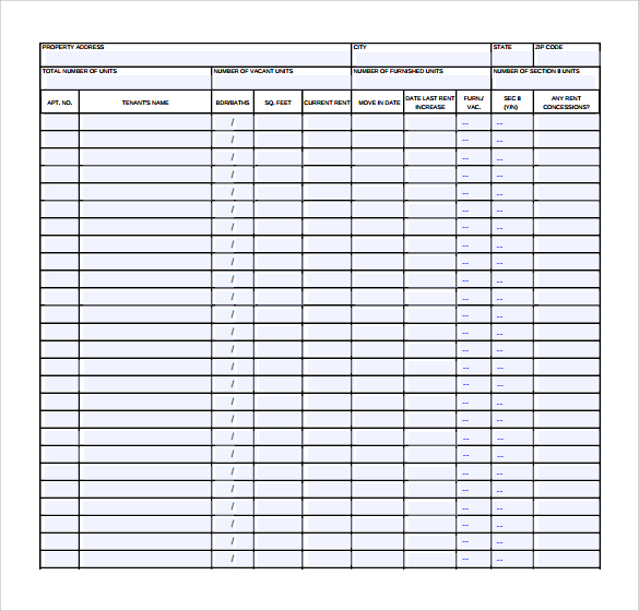 apartment rent roll form template