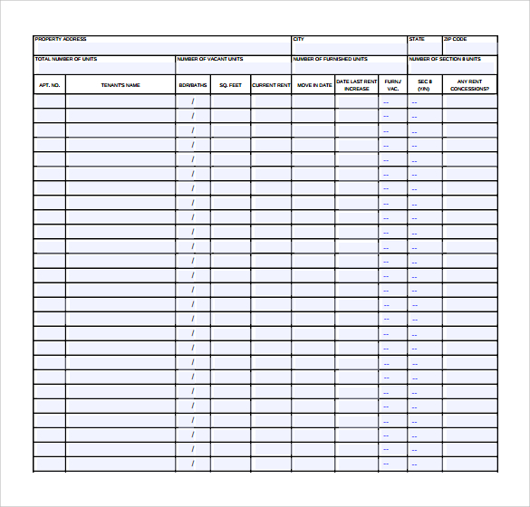 Apartment Rent Roll Form Template