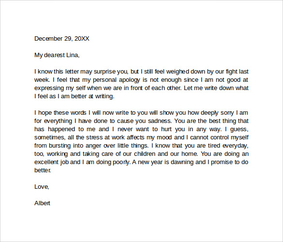 FREE 8+ Sample Apology Love Letter Templates in PDF | MS Word