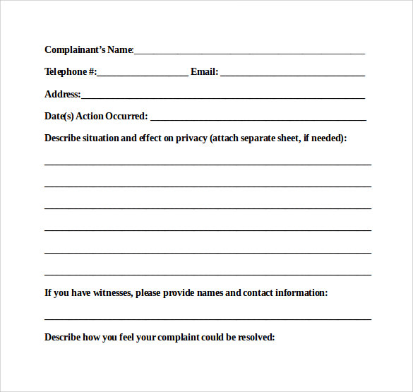 patient complaint report form