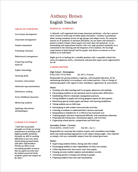 english tutor resume free pdf