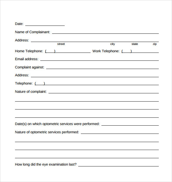 patient complaint form with release