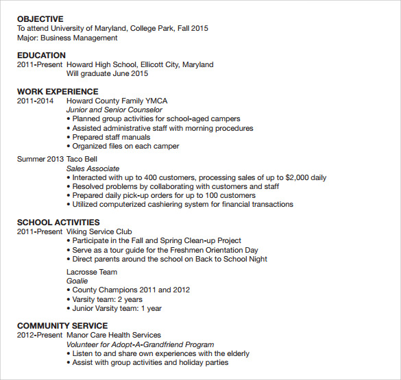 sample student resume