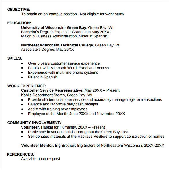 simple student resume