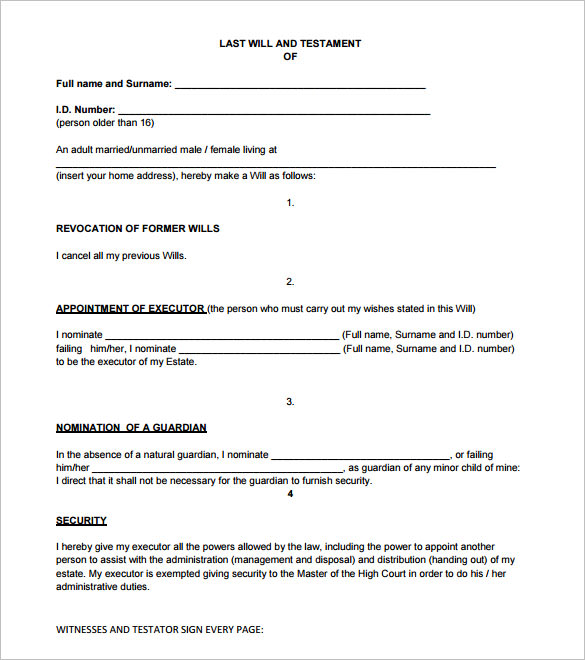 sample will forms example