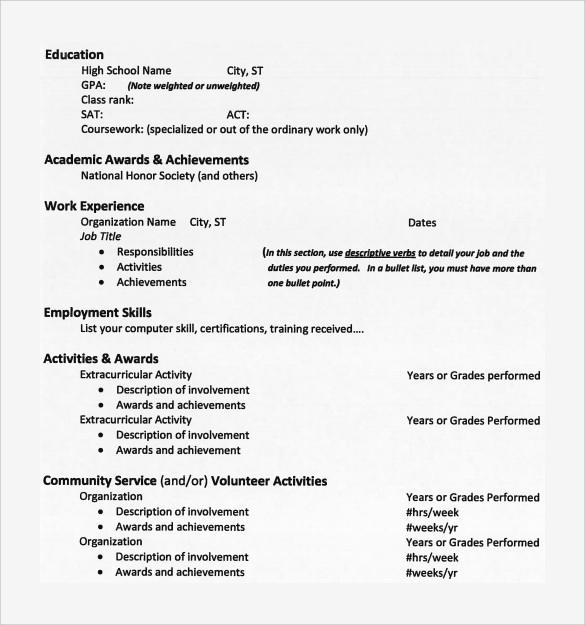 resume format college