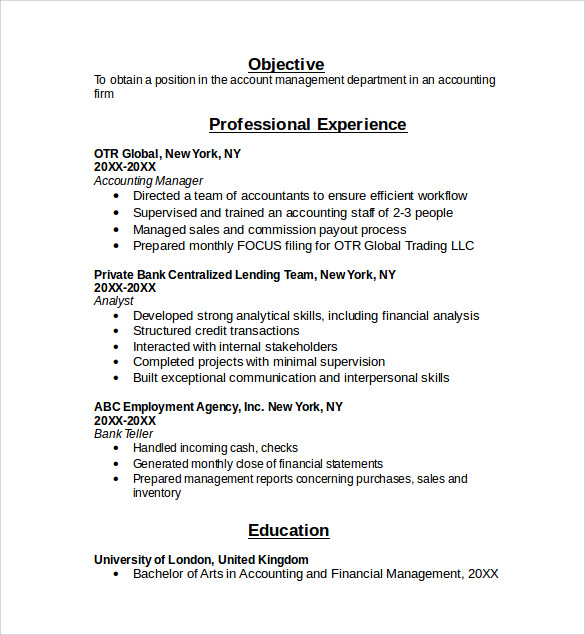 accounting college student resume