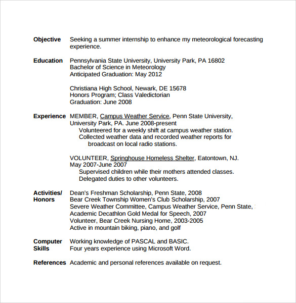 resume by a first year student1