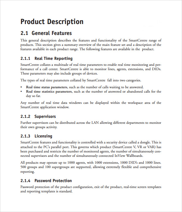 product description sample in business plan