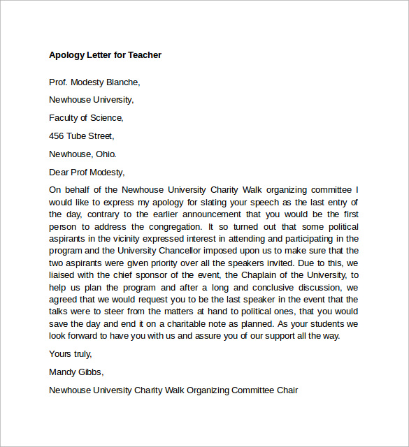 apology letter for teacher