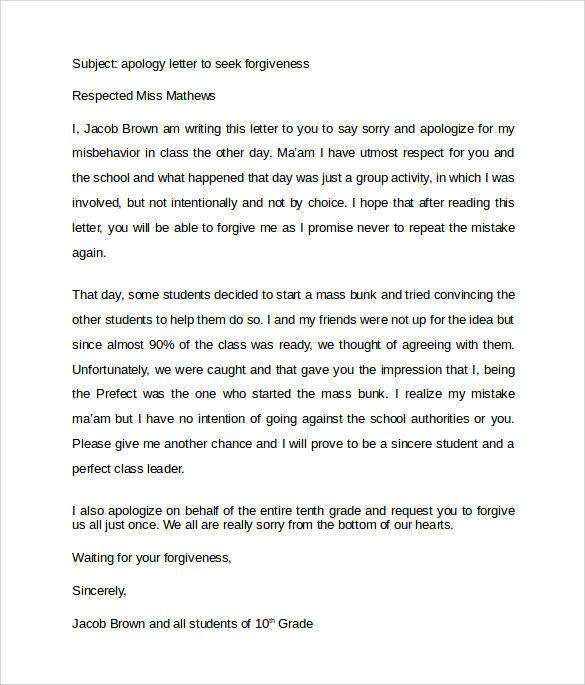 letter of apology to teacher