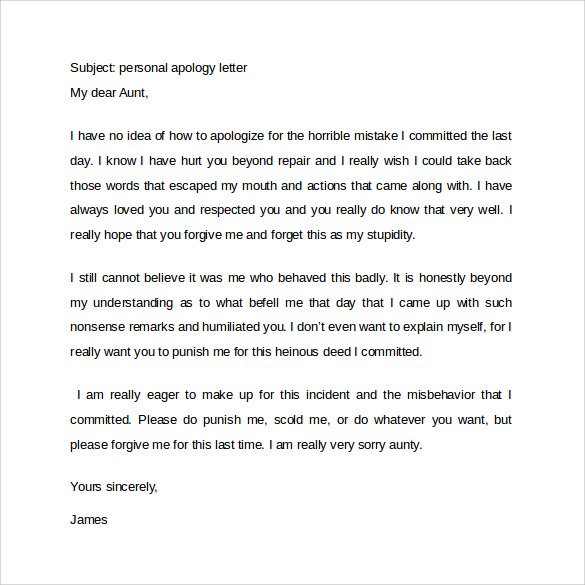 personal letter of apology