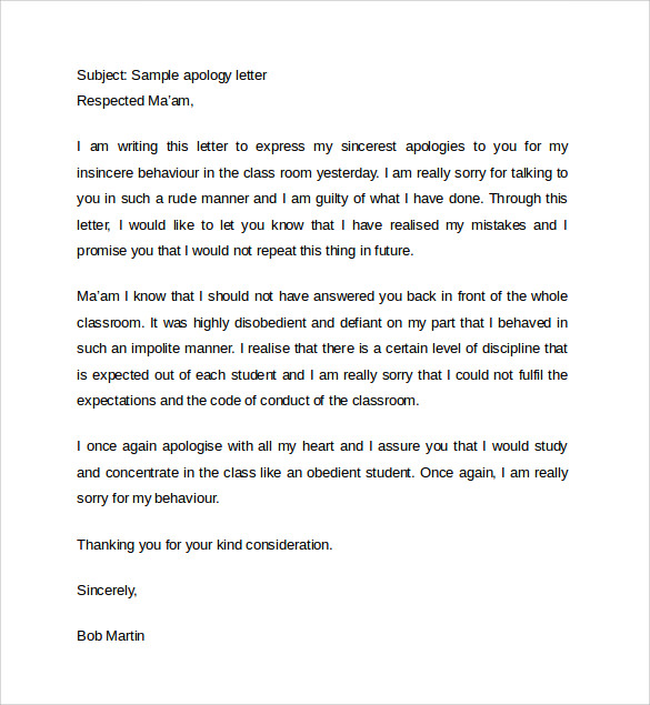 sample letter of apology