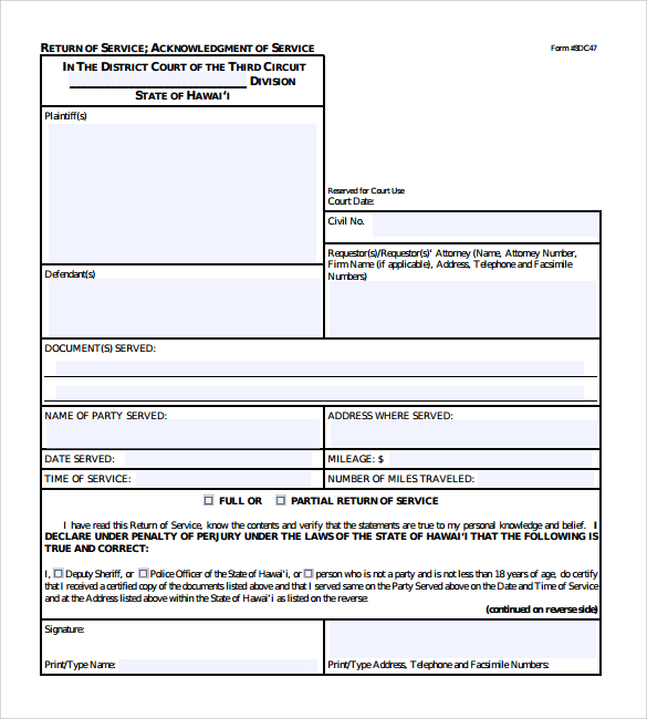 acknowledgement of service form pdf download