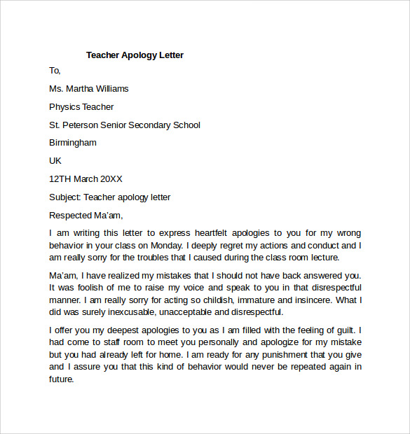 apology letter for assignment