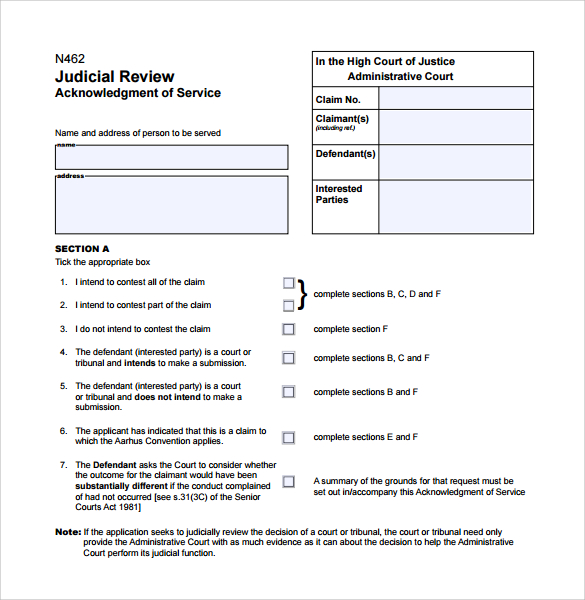 acknowledgement of service form to download