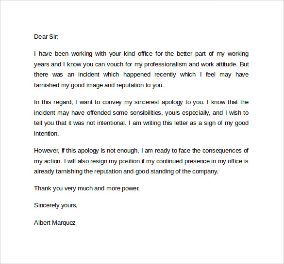 example of work apology letter