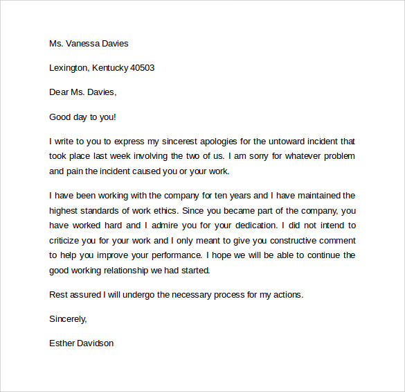 word download work apology letter